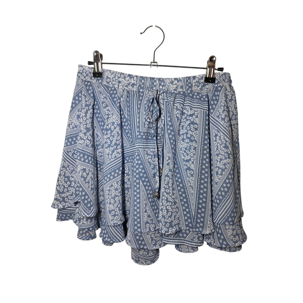 Entro Blue White Flowy Layered Floral Mid Rise Skorts M Pull On